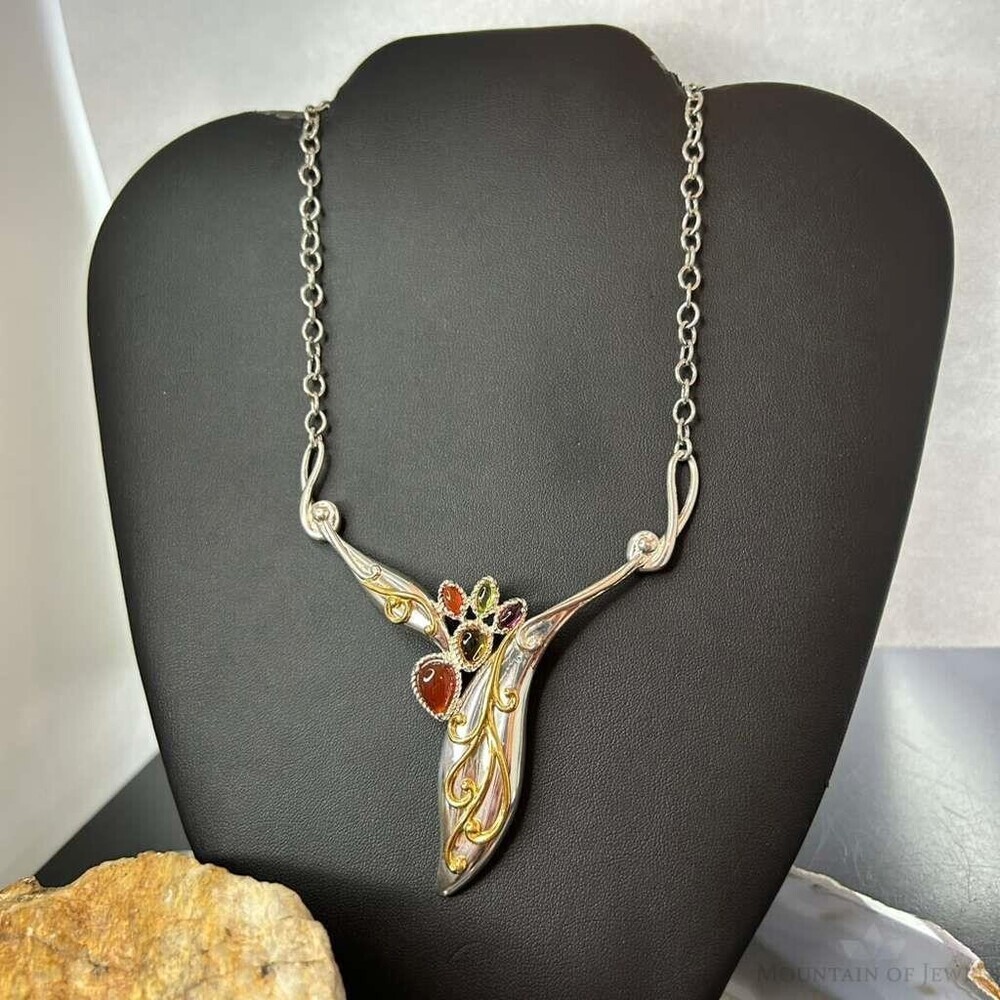 Carolyn Pollack Sterling & Brass Multi Stone Decorated 18" Necklace For Women